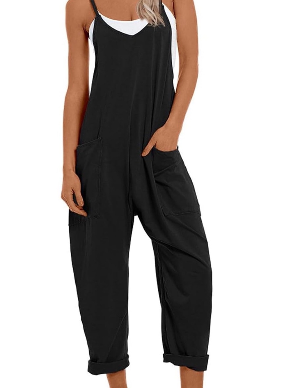 Relaxed Black Women's Cotton Jumpsuit Overalls
